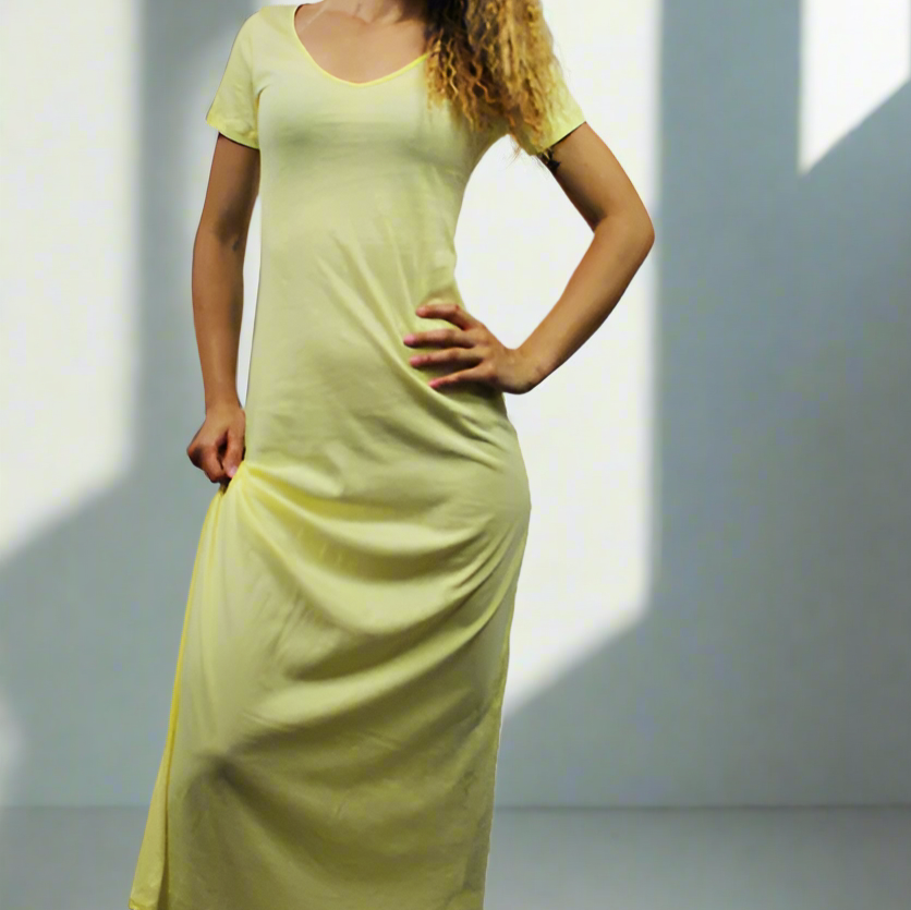 Maxi Vneck tee dress yellow
