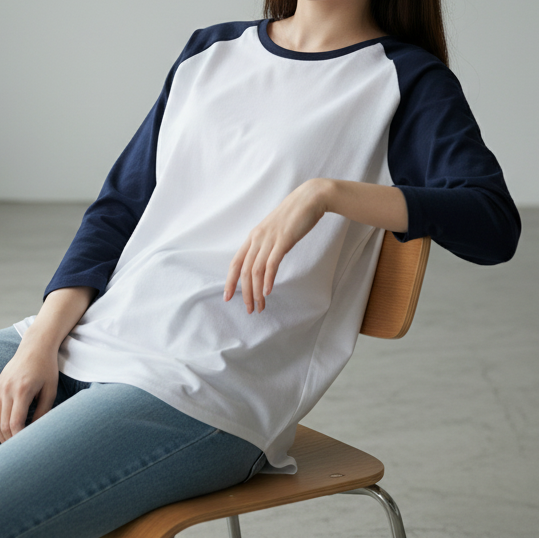 T-shirt Raglan sleeve navy and white woman