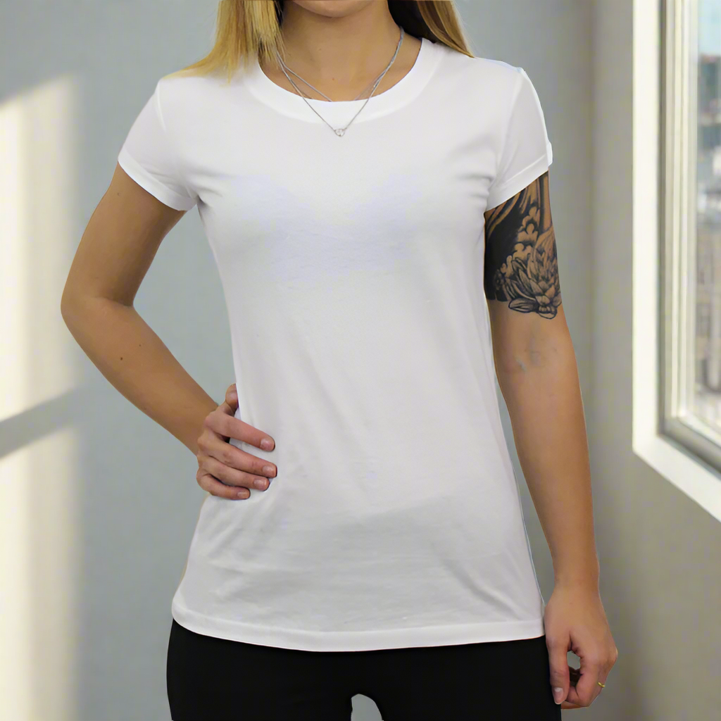white t-shirt woman short sleeves