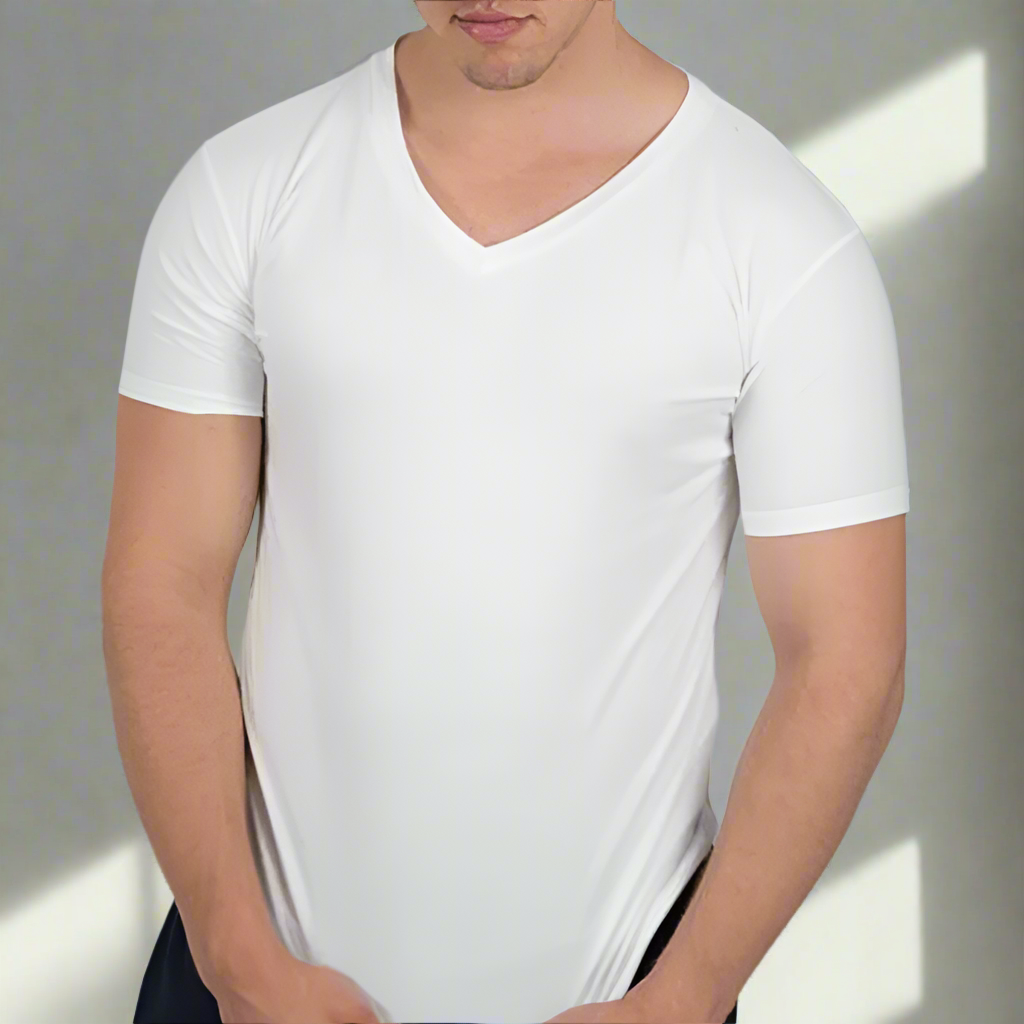 v-neck t-shirt white man