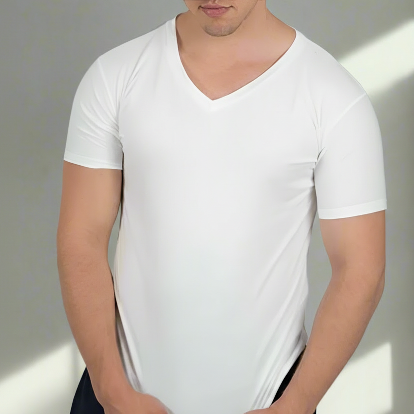 v-neck t-shirt white man