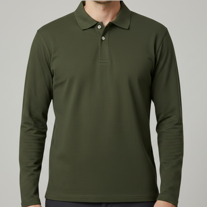 Green long-sleeve polo shirt on a white background