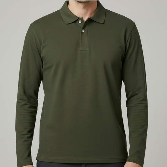 Green long-sleeve polo shirt on a white background