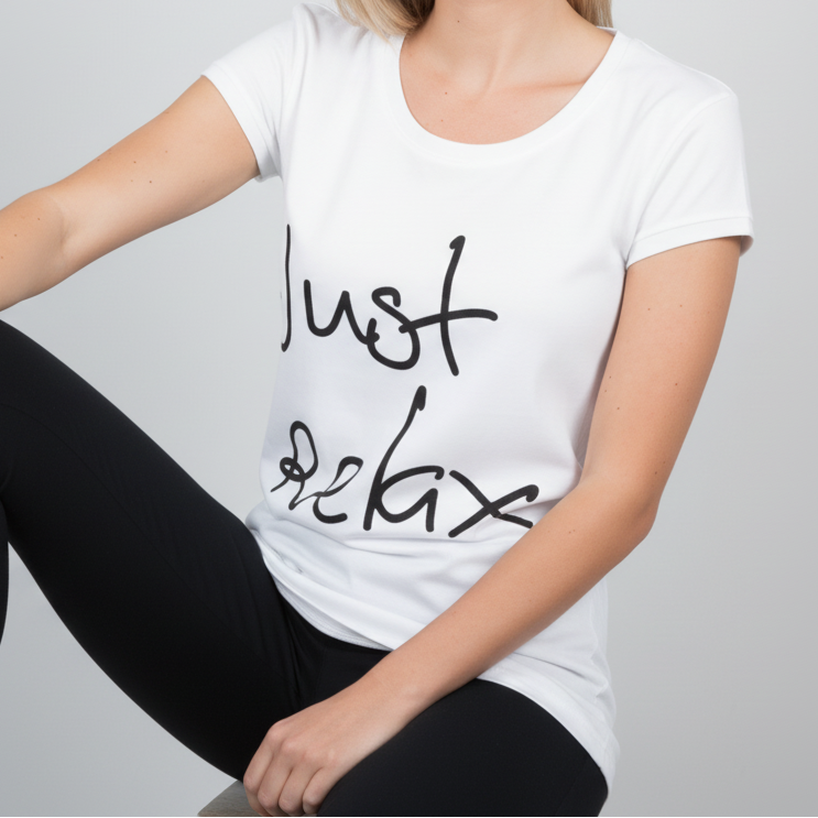white t-shirt with print just relax