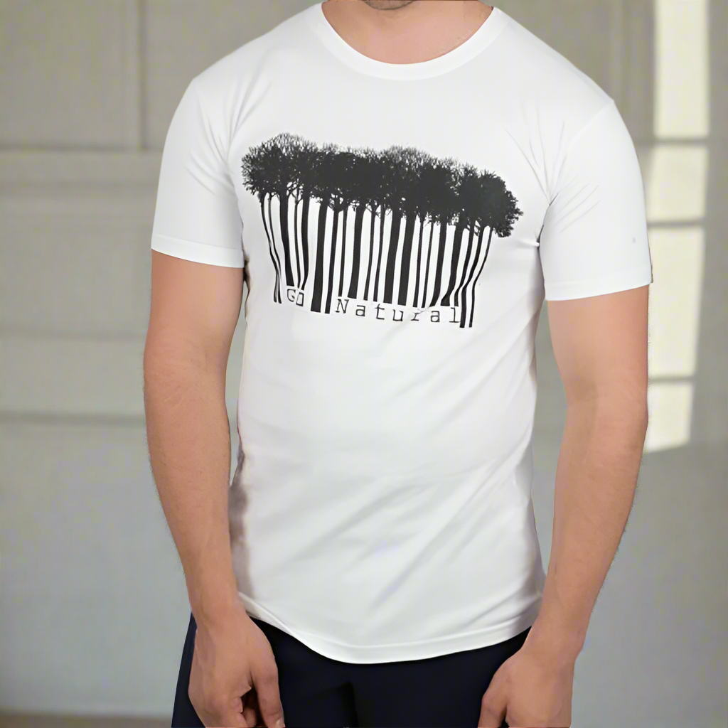 white t-shirt with black print go natural