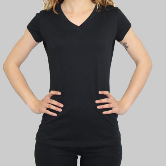 WomenVneckBlackshorttsleeve