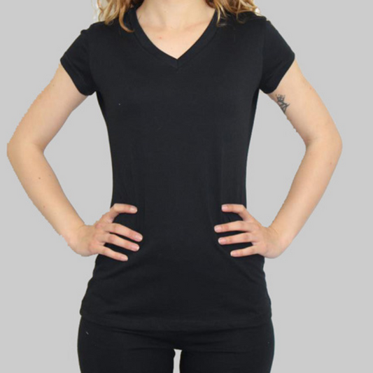 WomenVneckBlackshorttsleeve